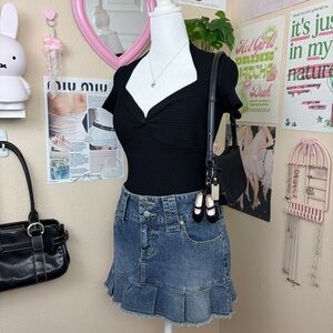 black ribbed cache blouse top